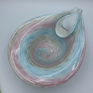 Vtg Mid Century Murano Art Glass Blue Pink Swirl Bowl Dish Aventurine Italy