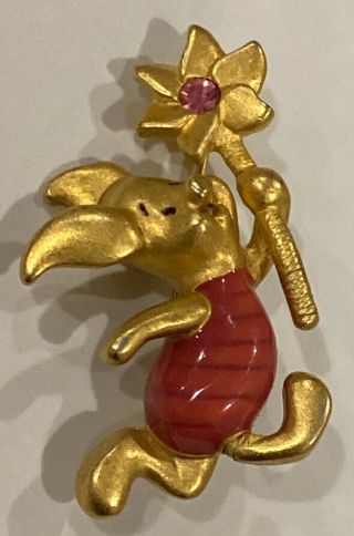 Vintage Disney Piglet Running Gold Tone And Enamel Brooch Lapel Pin