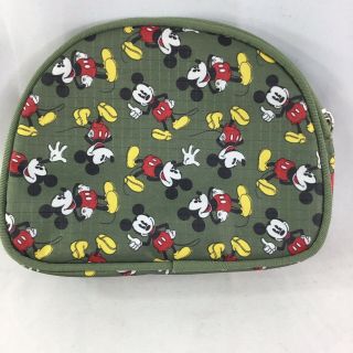 Disney Mickey Mouse Olive Green Zipper Coin Purse Cosmetic Travel Bag Wallet 7x5
