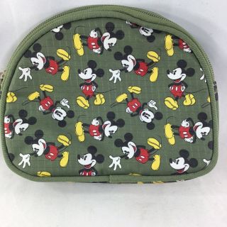 Disney Mickey Mouse Olive Green Zipper Coin Purse Cosmetic Travel Bag Wallet 7x5 2