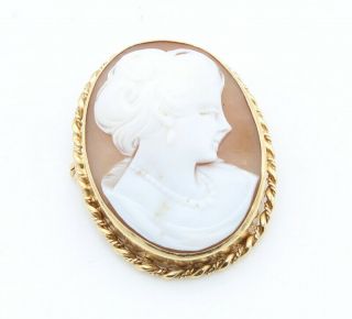 Vintage 14k Yellow Gold And Carved Shell Cameo Pendant Or Brooch Nr 8307 - 2
