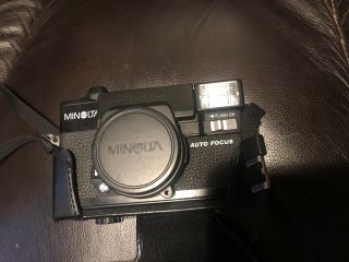 Vintage Black Minolta Hi Matic Af2 Af 2 Point & Shoot Camera & Leather Case