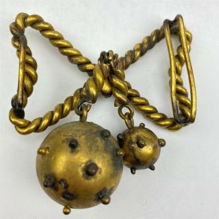 Antique Victorian Gold Gilt Bronze Bow Tie & Mine Ball Belt Buckle 007 NR 2
