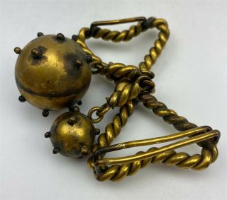 Antique Victorian Gold Gilt Bronze Bow Tie & Mine Ball Belt Buckle 007 NR 3