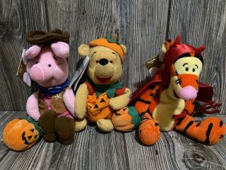 Disney Store Tiger Halloween Bean Bag Plush Hang Tag 9”,  Cowboy Piglet,  Pooh