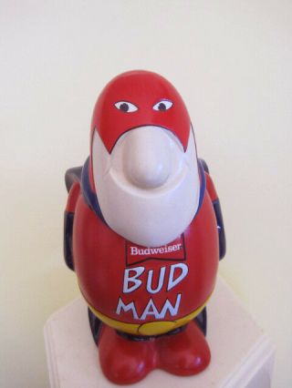 Budweiser Beer Bud Man Ceramic Mug Stein W/lid Ceramarte Pewter Hinged Lid