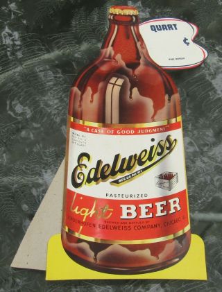 1940s Edelweiss Beer Cardboard Easel Back Point Of Purchase Display Quart