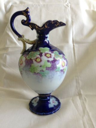 Antique Nippon Hand Painted Porcelain Ewer Vase Cobalt Blue Gold Gilt