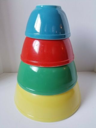 Vintage Pyrex Nesting Mixing Bowls Set 4 Primary Colors