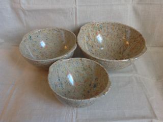 Vintage Melamine Melmac Mixing/serving Bowls Confetti Splatter W/tab Handles - Se
