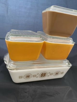 Vintage Pyrex Town & Country Brown Orange 501,  502 (2),  503 Refrigerator Dishes