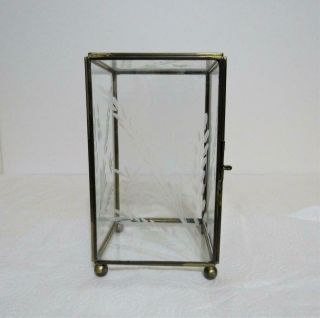 Vtg.  Brass & Etched Glass Display Curio Cabinet Specimen Case W Door Table Top