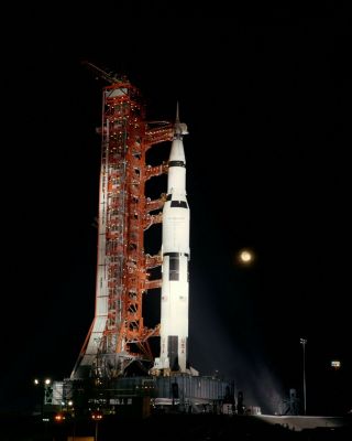 Apollo 12 Saturn V Rocket Sits At Pad With Moon Behind 8x10 Nasa Photo (zz - 890)
