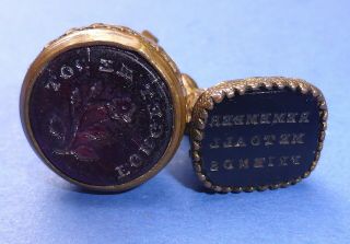 2 Antique Georgian Pocket Watch Fobs Intaglio Seals Pinchbeck Forget Me Not