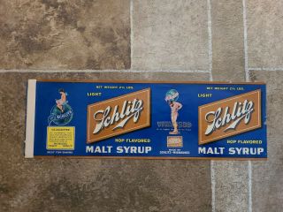 (vtg) 1927 Schlitz Beer Atlas Brau Man Holding World Unrolled Malt Syrup Label