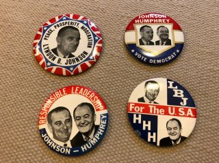 Johnson - Humphrey Vintage Political Campaign Buttons 3 " - Set Of 4