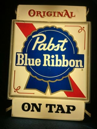 Vintage Pabst Blue Ribbon On Tap Lighted Sign - Lights Up Beautifully 3