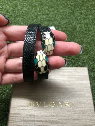 Bvlgari Serpenti Forever Double Coiled Black Lizard Leather Bracelet Small