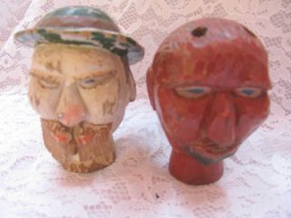 Vintage German Character Wooden Carved Heads for Puppets Set of 5 3