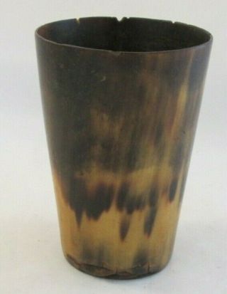 Vintage Antique Horn Beaker / Cup With Glass Bottom - C1900 - A
