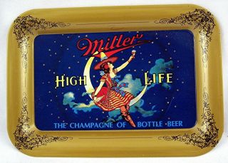 Miller High Life Beer Girl On Moon Metal Tip Tray Old Distributor Stock