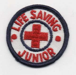 Vintage Junior Life Saving Swim Trunk Patch,  2 " Rd. ,  Large Dots Var. ,  Cloth Back