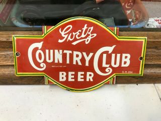 " Country Club Beer " Heavy Porcelain Advertising Sign,  (8 " X 5 ")