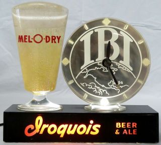 1960s International Breweries Mel - O - Dry Iroquois Ibi Beer Ale Lighted Clock Sign