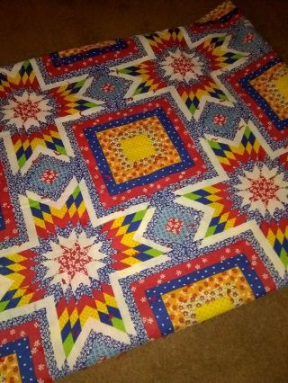 Vintage Multicolor Hand Made Quilt 76 " X 64 "