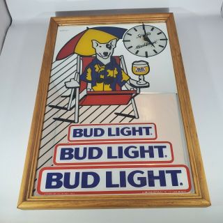 Spuds Mackenzie Bud Light Mirror With Clock Anheuser Busch 1986 Stamford Art