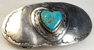 Vintage Signed Md Sterling Silver Turquoise Cabochon Native American Belt Buckle