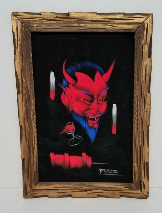 Vintage Velvet Perez Devil Painting 15x21