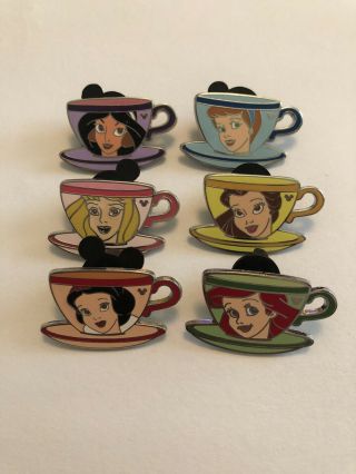 Hidden Mickey Princess Disney Pin Full Set Teacups Ariel Aurora Jasmine Belle