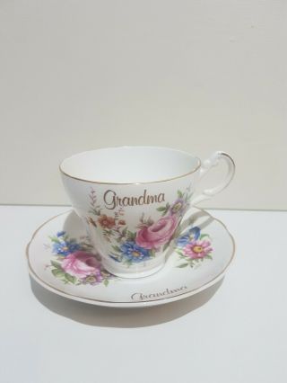 Argyle Fine Bone China Floral Pattern Tea Cup & Saucer Titled Grandma