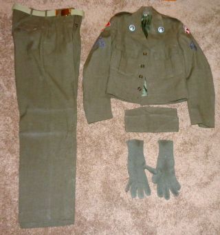 Vtg Military Army Uniform Jacket Pants Gloves Garrison Cap Green Wool Korean War