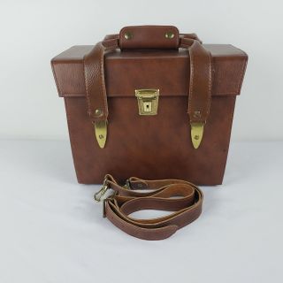 Vintage Brown Leather Hard Shell Bag Camera Equipment Carrying Case 11 " X6 " X10 "