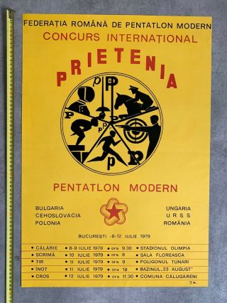 Modern Pentathlon Bucharest Romania 1979 Vintage Poster