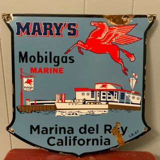 Vintage Porcelain Mary’s Mobilgas Marine Gas Oil Sign Pump Plate