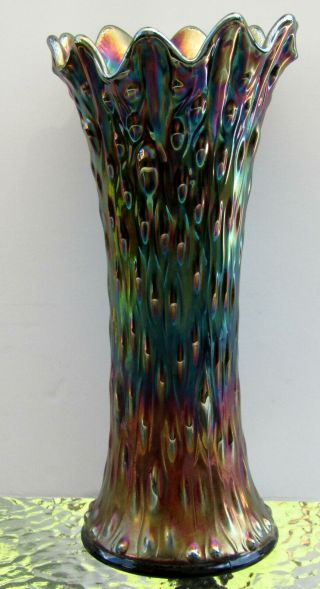 Vtg Fenton? Purple Iridescent April Shower/tree Trunk Carnival Glass Vase 9 1/2 "