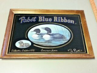 Pabst Blue Ribbon Beer Sign Wall Mirror Graphic Common Loon Bird 1990 Rustic Wd5