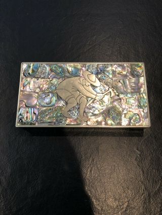 Vintage Mexican Sterling Silver And Mother Of Pearl Cigarette Box