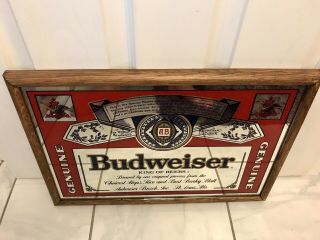 Budweiser Beer Anheuser Busch Mirrored Wood Frame Picture Bar Sign 1986
