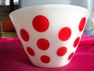 Fire King Red Polka Dot Splash Proof 6 1/2 Inch Mixing Bowl Vintage Fire King