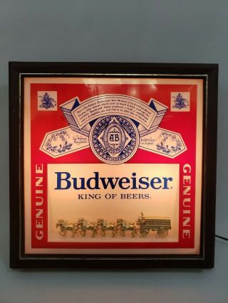 Vintage Budweiser Clydesdales Deluxe Label Lighted Sign Union Label 3d Horses