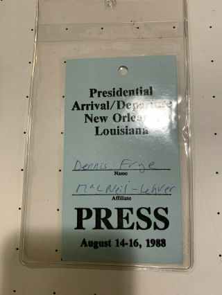 1988 Republican Convention Press Pass For The Arrival Of The President