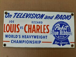 Tv Radio Heavyweight Boxing Joe Louis Pabst Blue Ribbon Beer Porcelain Sign Pbr