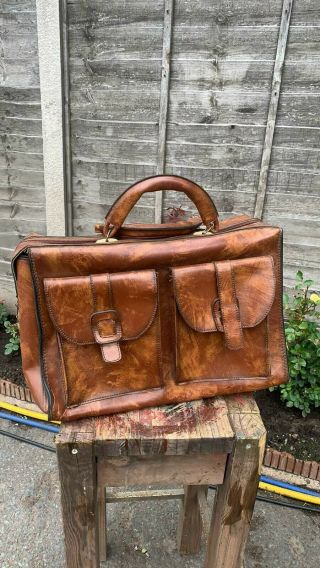 Vintage French Leather Doctors Bag Satchel Man Bag