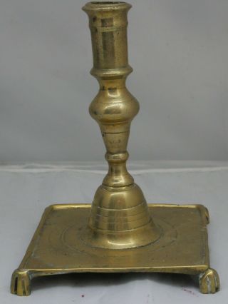 Early Looking Brass Square Form Candlestick Possibly Dutch Spanish 17th Century.