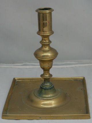 Early Looking Brass Square Form Candlestick Possibly Dutch Spanish 17th Century
