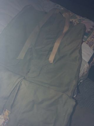 Vtg 40s Ww2 Usn Us Navy N - 1 Cold Weather Jungle Cloth Deck Bibs Pants Sz M Green